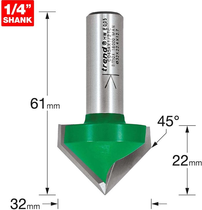 Tooled Up | Trend Trend CRAFTPRO Chamfer V Grovve Router Cutter 32mm 22mm 1/2 Trend Trend CRAFTPRO Chamfer V Grovve Router Cutter 32mm 22mm 1/2