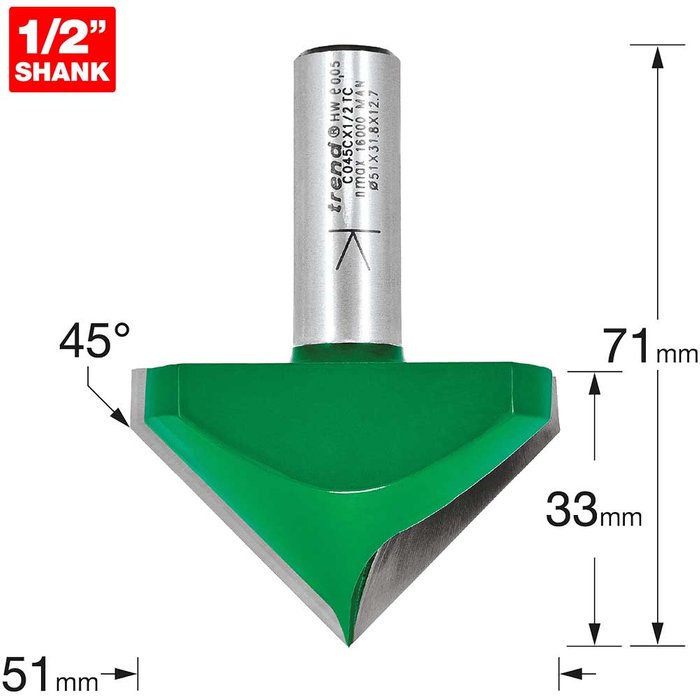 Tooled Up | Trend Trend CRAFTPRO Chamfer V Grovve Router Cutter 51mm 32mm 1/2 Trend Trend CRAFTPRO Chamfer V Grovve Router Cutter 51mm 32mm 1/2