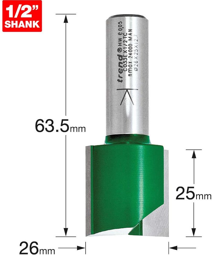Tooled Up | Trend Trend CRAFTPRO Two Flute Straight Router Cutter 26mm 25mm 1/2 Trend Trend CRAFTPRO Two Flute Straight Router Cutter 26mm 25mm 1/2