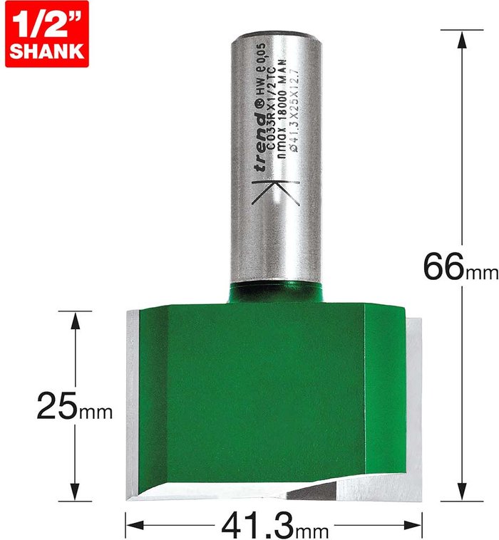 Tooled Up | Trend Trend CRAFTPRO Two Flute Straight Router Cutter 41.3mm 25mm 1/2 Trend Trend CRAFTPRO Two Flute Straight Router Cutter 41.3mm 25mm 1/2
