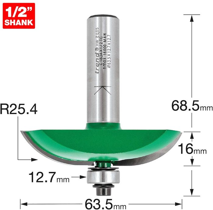 Tooled Up | Trend Trend CRAFTPRO Bearing Guided Large Radius Panel Raiser Router Cutter 63.5mm 12.7mm 1/2 Trend Trend CRAFTPRO Bearing Guided Large Radius Panel Raiser Router Cutter 63.5mm 12.7mm 1/2