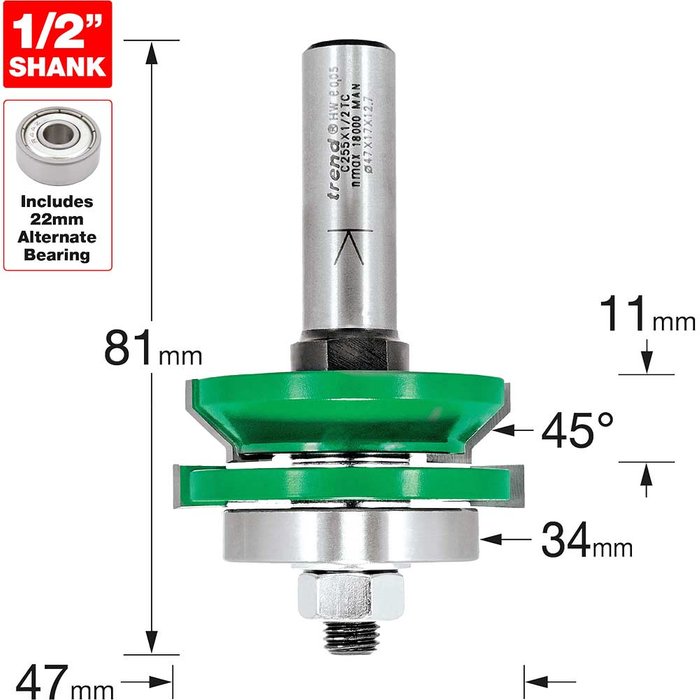 Tooled Up | Trend Trend CRAFTPRO Matchlining Router Cutter Set 47mm 11mm 1/2 Trend Trend CRAFTPRO Matchlining Router Cutter Set 47mm 11mm 1/2