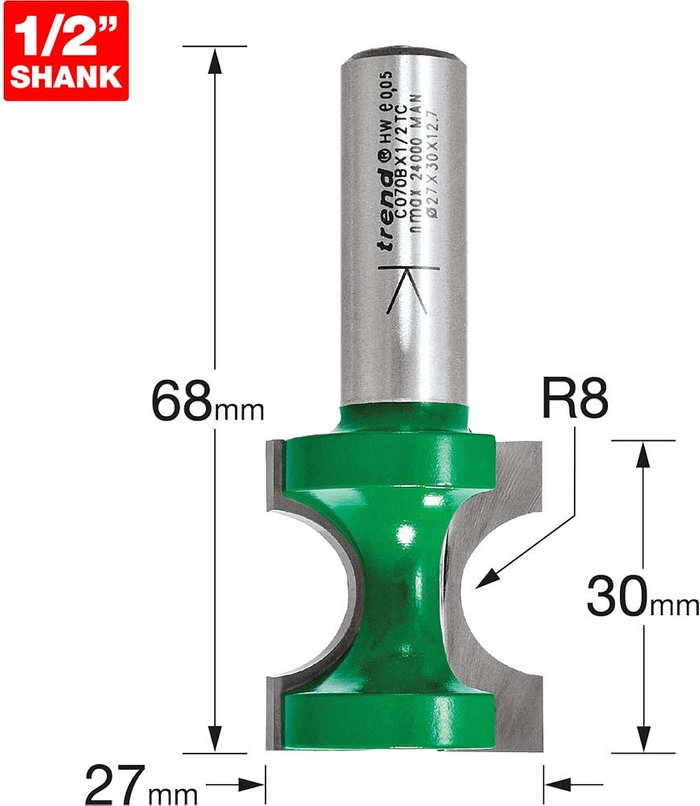 Tooled Up | Trend Trend CRAFTPRO Staff Bead Router Cutter 8mm 30mm 1/2 Trend Trend CRAFTPRO Staff Bead Router Cutter 8mm 30mm 1/2