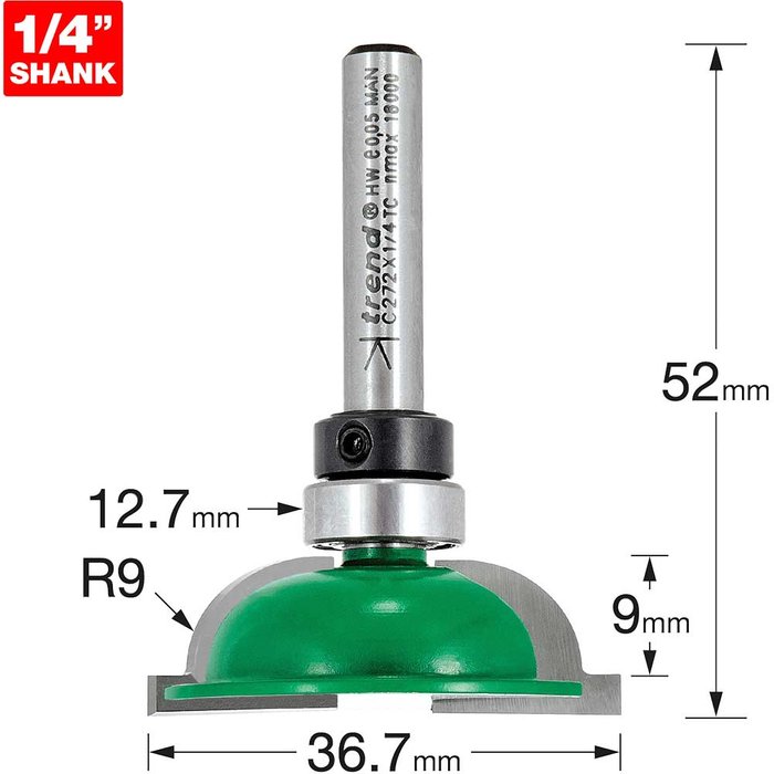 Tooled Up | Trend Trend CRAFTPRO Ovolo Shoulder Scribe Router Cutter 36.7mm 9mm 1/4 Trend Trend CRAFTPRO Ovolo Shoulder Scribe Router Cutter 36.7mm 9mm 1/4