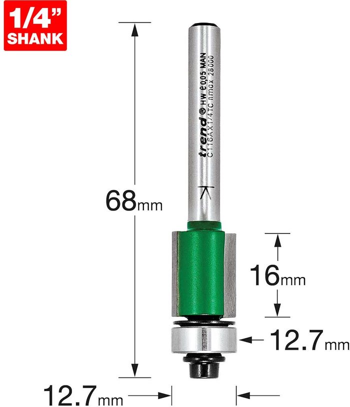 Tooled Up | Trend Trend CRAFTPRO Bearing Guided Trimmer Router Cutter 12.7mm 16mm 1/4 Trend Trend CRAFTPRO Bearing Guided Trimmer Router Cutter 12.7mm 16mm 1/4