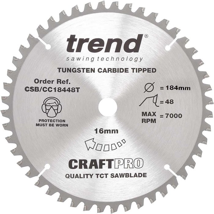 Tooled Up | Trend Trend Craft Anti Kickback Thin Kerf Circular Saw Blade 184mm 48T 16mm Trend Trend Craft Anti Kickback Thin Kerf Circular Saw Blade 184mm 48T 16mm