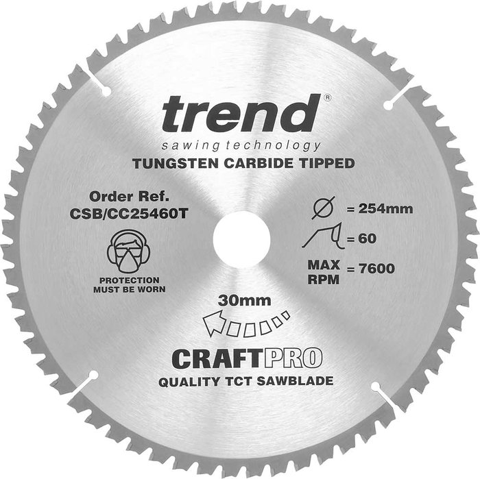 Tooled Up | Trend Trend CRAFTPRO Wood Cutting Cordless Mitre Saw Blade 254mm 60T 30mm Trend Trend CRAFTPRO Wood Cutting Cordless Mitre Saw Blade 254mm 60T 30mm
