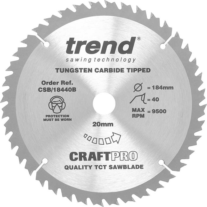 Tooled Up | Trend Trend CRAFTPRO Wood Cutting Saw Blade 184mm 40T 20mm Trend Trend CRAFTPRO Wood Cutting Saw Blade 184mm 40T 20mm