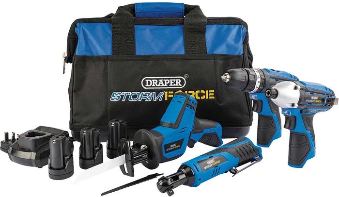 Tooled Up | Draper Draper Storm Force 10.8v Cordless 4 Piece Power Tool Kit 3 x 1.5ah Li-ion Charger Bag Draper Draper Storm Force 10.8v Cordless 4 Piece Power Tool Kit 3 x 1.5ah Li-ion Charger Bag