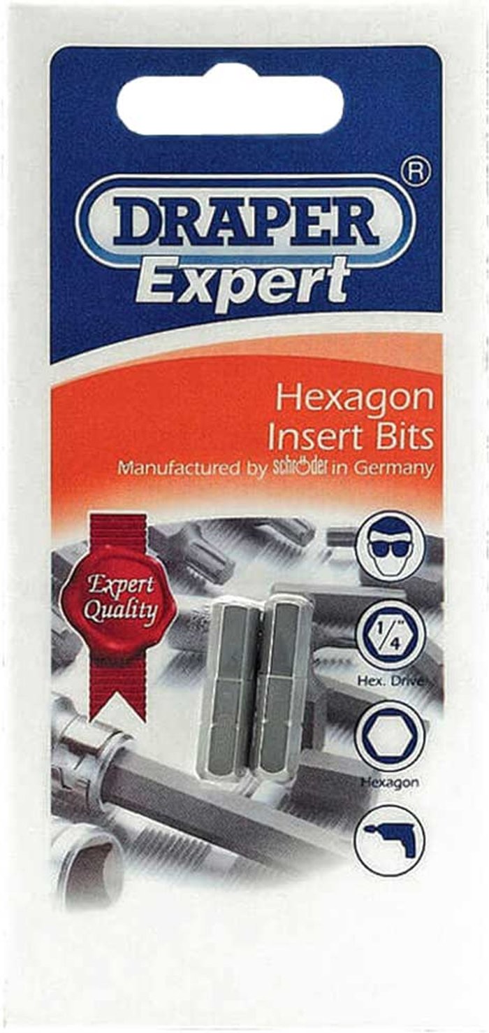 Tooled Up | Draper Draper Expert Hexagon Screwdriver Bit 5mm 25mm Pack of 2 Draper Draper Expert Hexagon Screwdriver Bit 5mm 25mm Pack of 2