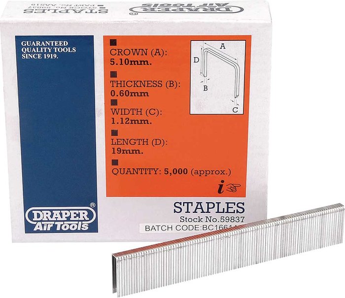 Tooled Up | Draper Draper Staple 19mm Pack of 5000 Draper Draper Staple 19mm Pack of 5000