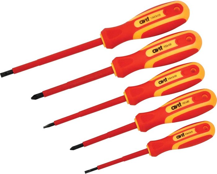 Tooled Up | Avit Avit 5 Piece Insulated Pozi and Slotted Screwdriver Set Avit Avit 5 Piece Insulated Pozi and Slotted Screwdriver Set