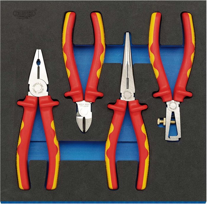 Tooled Up | Draper Draper 4 Piece VDE Insulated Plier Set In Eva Insert Tray Draper Draper 4 Piece VDE Insulated Plier Set In Eva Insert Tray