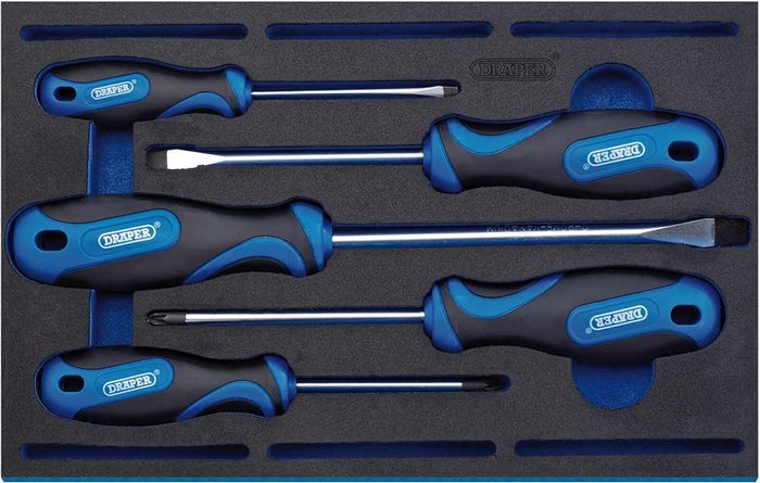 Tooled Up | Draper Draper Soft Grip Screwdriver Set In 1/4 Drawer EVA Insert Tray (5 Piece) Draper Draper Soft Grip Screwdriver Set In 1/4 Drawer EVA Insert Tray (5 Piece)