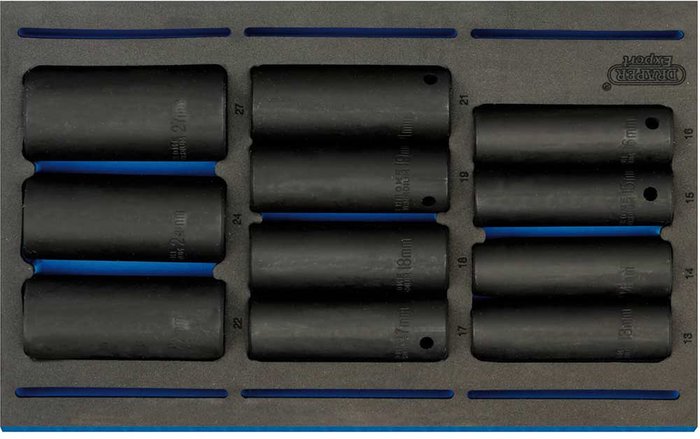 Tooled Up | Draper Draper - 1/2' Sq. Dr. Impact Socket Set in 1/4 Drawer EVA Insert Tray (11 Piece) (63483) Draper Draper - 1/2' Sq. Dr. Impact Socket Set in 1/4 Drawer EVA Insert Tray (11 Piece) (63483)
