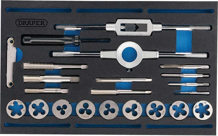 Tooled Up | Draper Draper Combination Tap And Die Set - Metric And BSP In EVA Foam Insert Tray (22 Piece) Draper Draper Combination Tap And Die Set - Metric And BSP In EVA Foam Insert Tray (22 Piece)