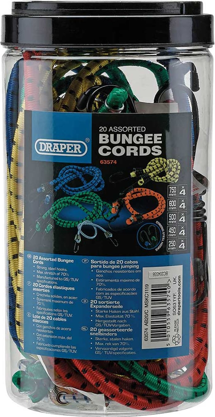 Tooled Up | Draper Draper 20 Piece Assorted Elastic Bungee Cords Draper Draper 20 Piece Assorted Elastic Bungee Cords