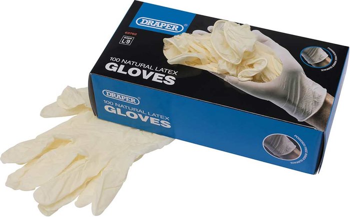 Tooled Up | Draper Draper Disposable Latex Gloves L Pack of 100 Draper Draper Disposable Latex Gloves L Pack of 100