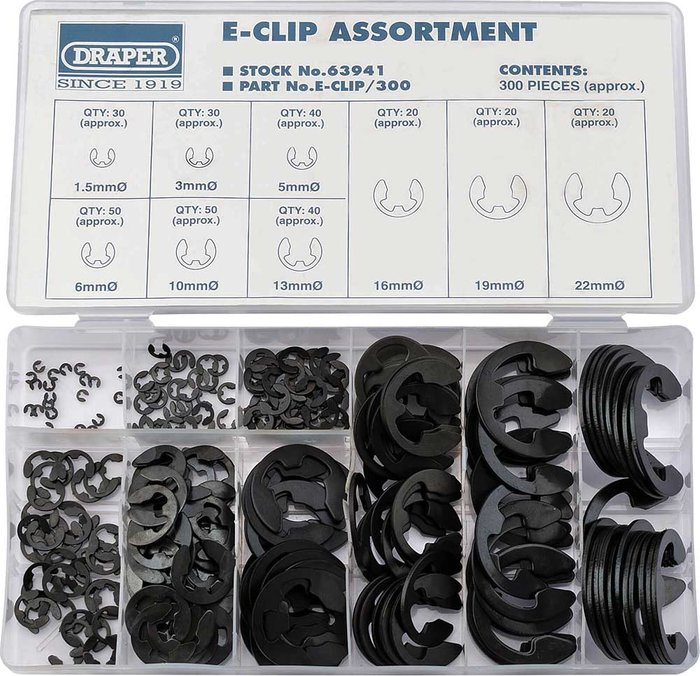 Tooled Up | Draper Draper 300 Piece E Clip Assortment Draper Draper 300 Piece E Clip Assortment