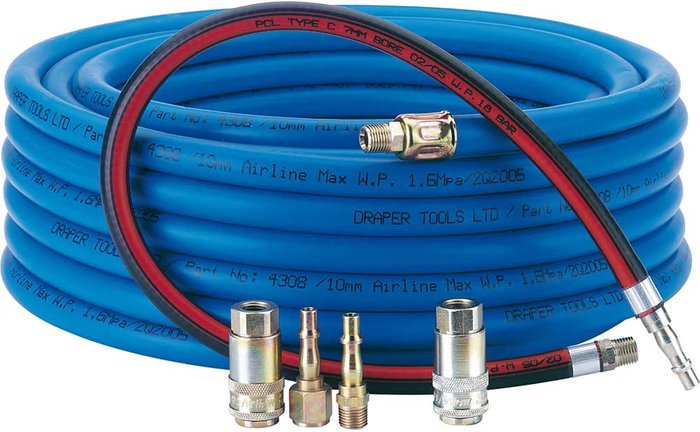 Tooled Up | Draper Draper Heavy Duty Airline and Connector Kit 15.2m 10mm Draper Draper Heavy Duty Airline and Connector Kit 15.2m 10mm
