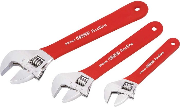Tooled Up | Draper Draper Adjustable Wrench Soft Grip Set - 3 Piece - Red Draper Draper Adjustable Wrench Soft Grip Set - 3 Piece - Red