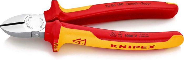 Tooled Up | Knipex Knipex 70 06 VDE Insulated Diagonal Cutting Pliers 180mm Knipex Knipex 70 06 VDE Insulated Diagonal Cutting Pliers 180mm