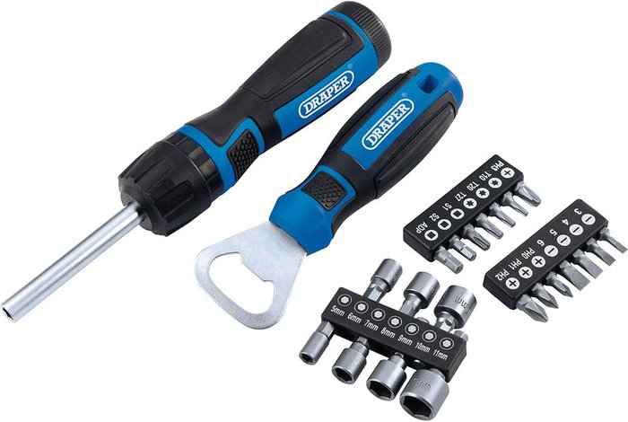 Tooled Up | Draper Draper 23 Piece Ratchet Screwdriver Set and Bottle Opener Draper Draper 23 Piece Ratchet Screwdriver Set and Bottle Opener