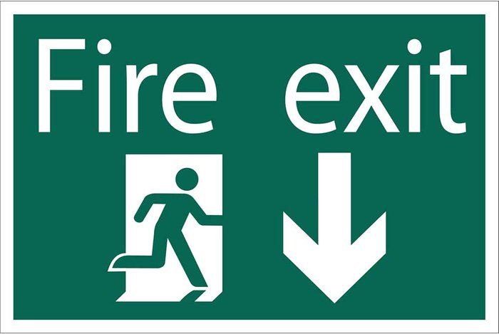 Tooled Up | Draper Draper Fire Exit Arrow Down Sign 200mm 300mm Standard Draper Draper Fire Exit Arrow Down Sign 200mm 300mm Standard