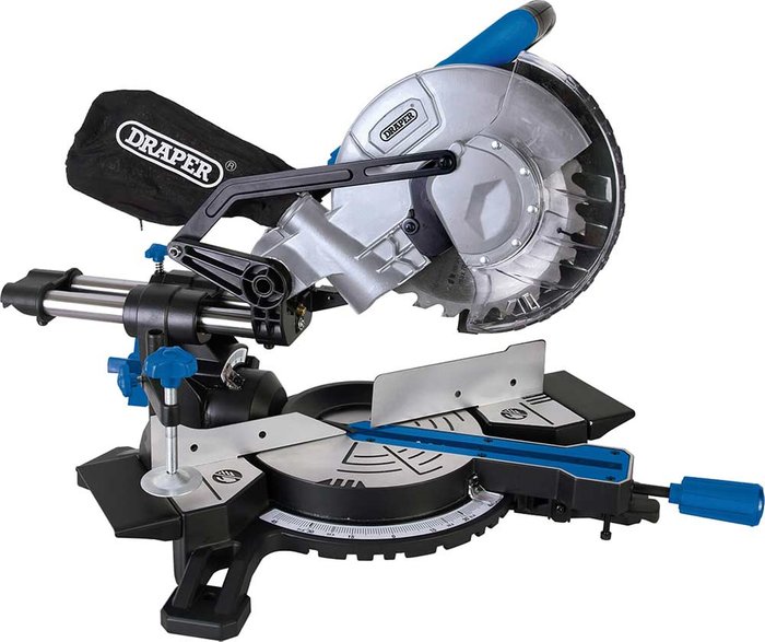 Tooled Up | Draper 210mm Sliding Compound Mitre Saw with Laser Cutting Guide - Grey, Black Draper 210mm Sliding Compound Mitre Saw with Laser Cutting Guide - Grey, Black