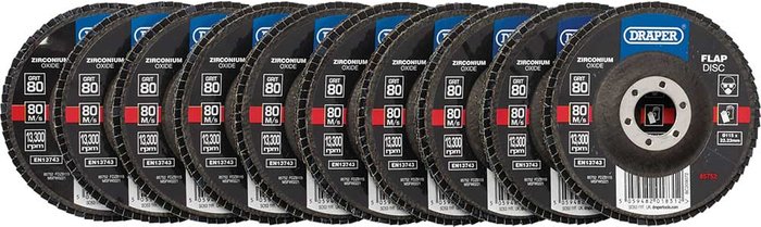 Tooled Up | Draper Draper Zirconium Oxide Flap Discs 115mm 80g Pack of 10 Draper Draper Zirconium Oxide Flap Discs 115mm 80g Pack of 10
