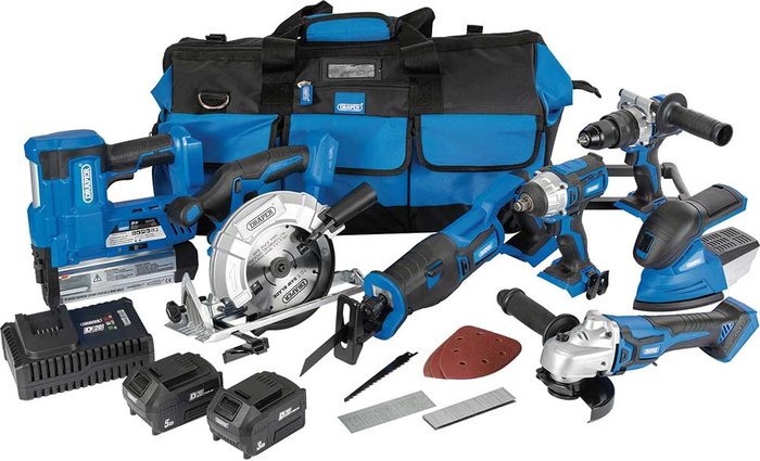 Tooled Up | Draper Draper D20 20v Cordless 7 Piece Jumbo Power Tool Kit 1 x 3ah & 1 x 5ah Li-ion Charger Bag Draper Draper D20 20v Cordless 7 Piece Jumbo Power Tool Kit 1 x 3ah & 1 x 5ah Li-ion Charger Bag