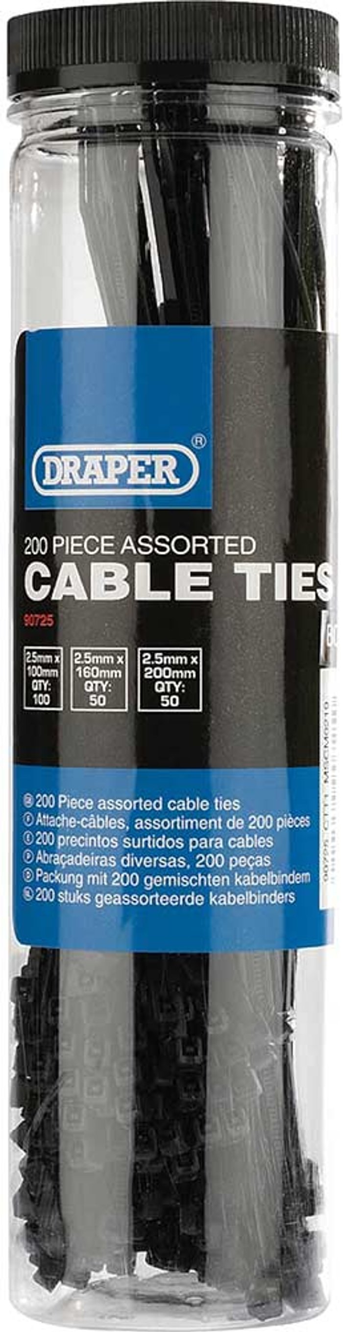 Tooled Up | Draper Draper Assorted Black Nylon Cable Ties Pack of 200 Draper Draper Assorted Black Nylon Cable Ties Pack of 200