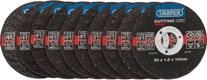 Tooled Up | Draper Draper Metal Cutting Discs Pack of 10 50mm 1.5mm 10mm Draper Draper Metal Cutting Discs Pack of 10 50mm 1.5mm 10mm