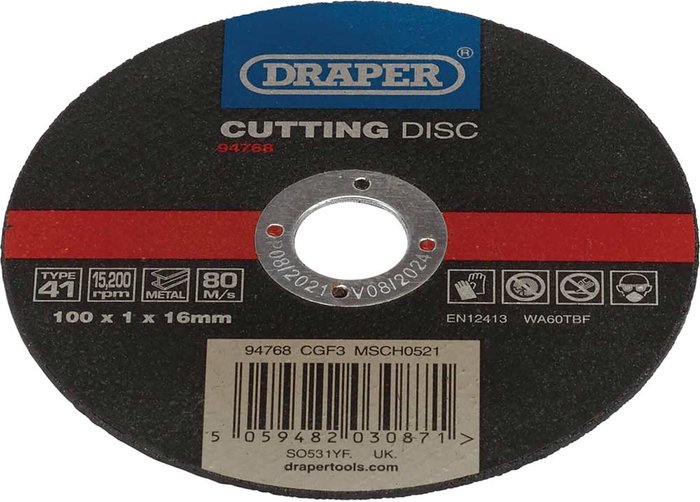 Tooled Up | Draper Draper Metal Cutting Disc 100mm 1mm 16mm Draper Draper Metal Cutting Disc 100mm 1mm 16mm