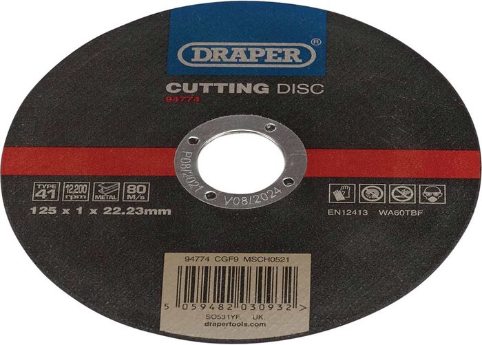 Tooled Up | Draper Draper Metal Cutting Disc 125mm 1mm 22mm Draper Draper Metal Cutting Disc 125mm 1mm 22mm