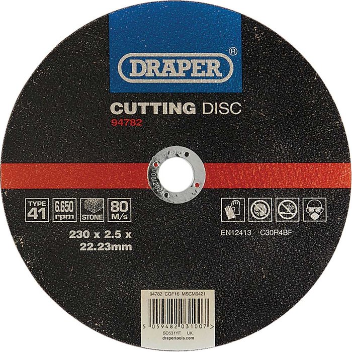 Tooled Up | Draper Draper Flat Stone Cutting Disc 230mm 2.5mm 22mm Draper Draper Flat Stone Cutting Disc 230mm 2.5mm 22mm