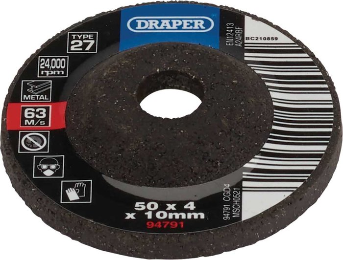 Tooled Up | Draper Draper DPC Depressed Centre Metal Grinding Disc 50mm 4mm 10mm Draper Draper DPC Depressed Centre Metal Grinding Disc 50mm 4mm 10mm