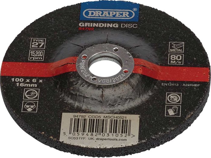 Tooled Up | Draper Draper DPC Depressed Centre Metal Grinding Disc 100mm 6mm 16mm Draper Draper DPC Depressed Centre Metal Grinding Disc 100mm 6mm 16mm