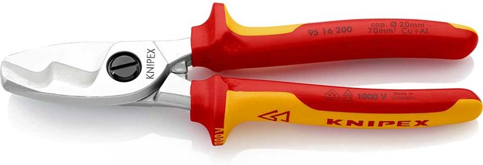 Tooled Up | Knipex Knipex 95 16 VDE Insulated Twin Cutting Edge Cable Shears 200mm Knipex Knipex 95 16 VDE Insulated Twin Cutting Edge Cable Shears 200mm