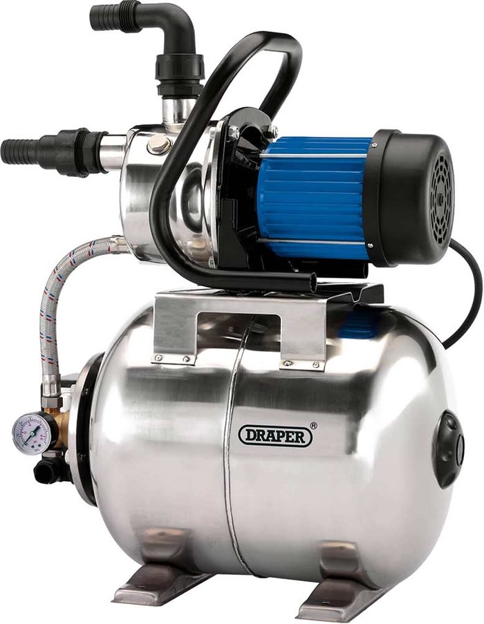 Tooled Up | Draper Draper Stainless Steel Booster Pump (800W) - Chrome Draper Draper Stainless Steel Booster Pump (800W) - Chrome