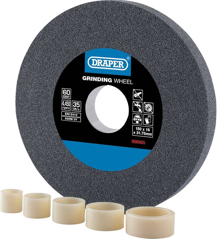 Tooled Up | Draper Draper Aluminium Oxide Bench Grinding Wheel 150mm 16mm 60g Draper Draper Aluminium Oxide Bench Grinding Wheel 150mm 16mm 60g