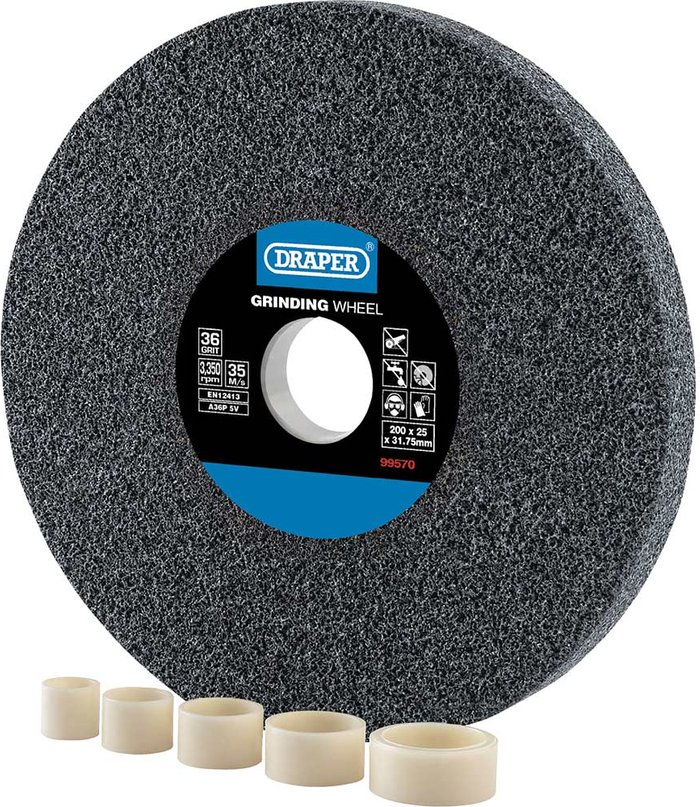 Tooled Up | Draper Draper Aluminium Oxide Bench Grinding Wheel 200mm 25mm 36g Draper Draper Aluminium Oxide Bench Grinding Wheel 200mm 25mm 36g