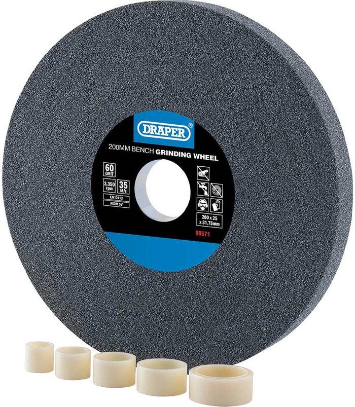 Tooled Up | Draper Draper Aluminium Oxide Bench Grinding Wheel 200mm 25mm 60g Draper Draper Aluminium Oxide Bench Grinding Wheel 200mm 25mm 60g