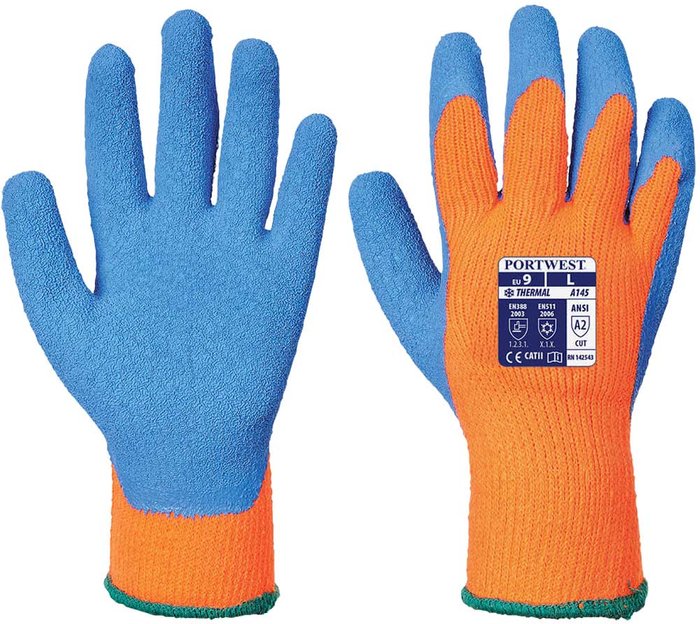 Tooled Up | Portwest Portwest Latex Grip Gloves for Cold Conditions Orange / Blue L Portwest Portwest Latex Grip Gloves for Cold Conditions Orange / Blue L