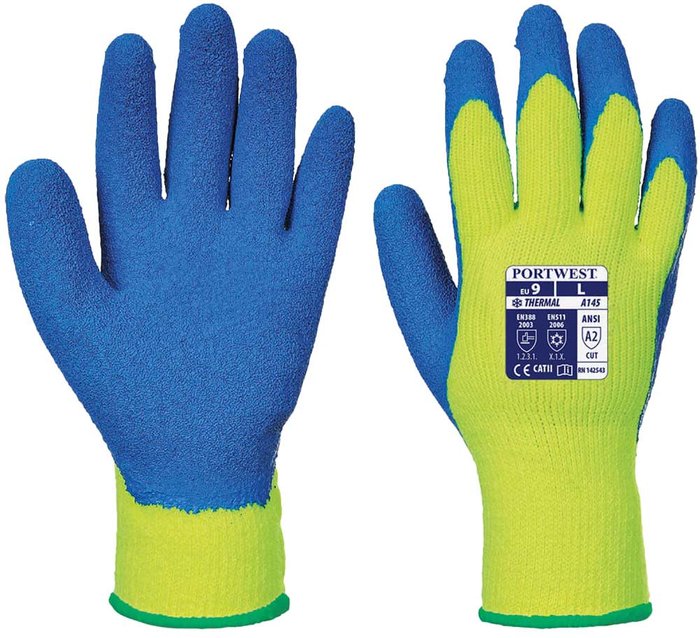 Tooled Up | Portwest Portwest Latex Grip Gloves for Cold Conditions Yellow / Blue M Portwest Portwest Latex Grip Gloves for Cold Conditions Yellow / Blue M