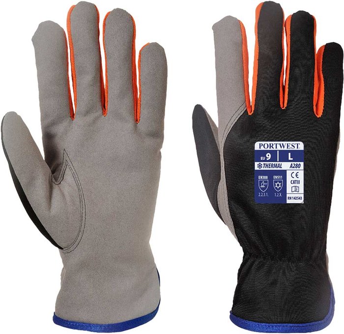 Tooled Up | Portwest Portwest Wintershield Fleece Lined Gloves Black / Orange L Portwest Portwest Wintershield Fleece Lined Gloves Black / Orange L
