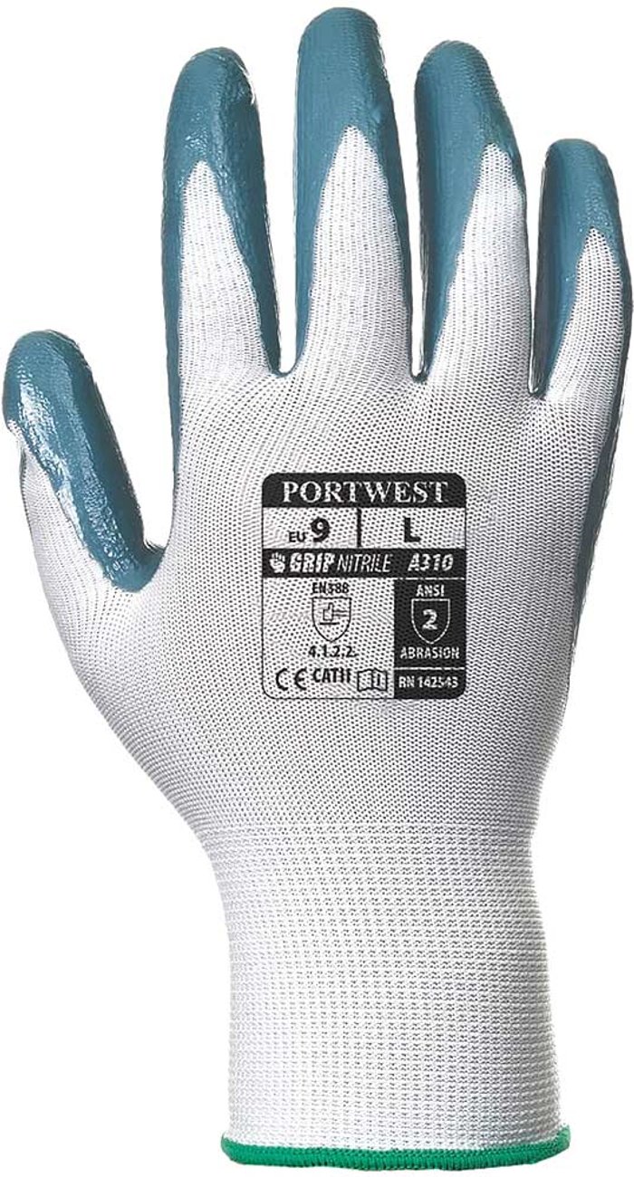 Tooled Up | Portwest Portwest Flexo Grip Nitrile Tradesmans Gloves Grey / White M Portwest Portwest Flexo Grip Nitrile Tradesmans Gloves Grey / White M