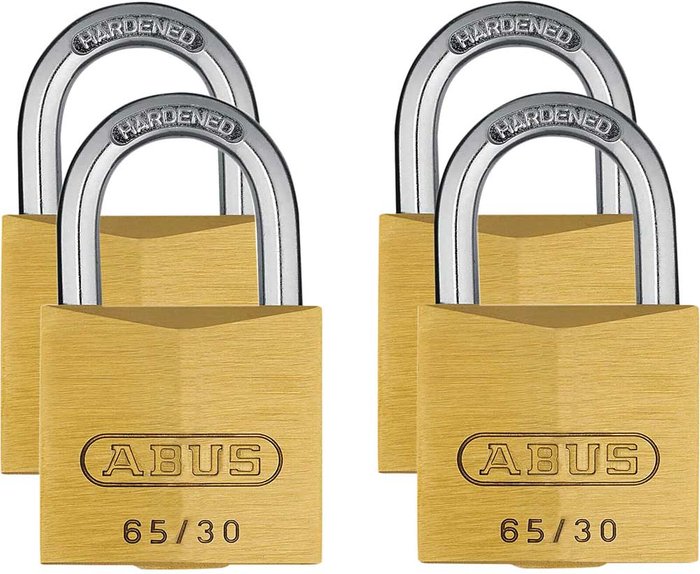 Tooled Up | Abus Abus 65 Series Brass Padlock Pack of 4 Keyed Alike 30mm Standard 33664 Abus Abus 65 Series Brass Padlock Pack of 4 Keyed Alike 30mm Standard 33664