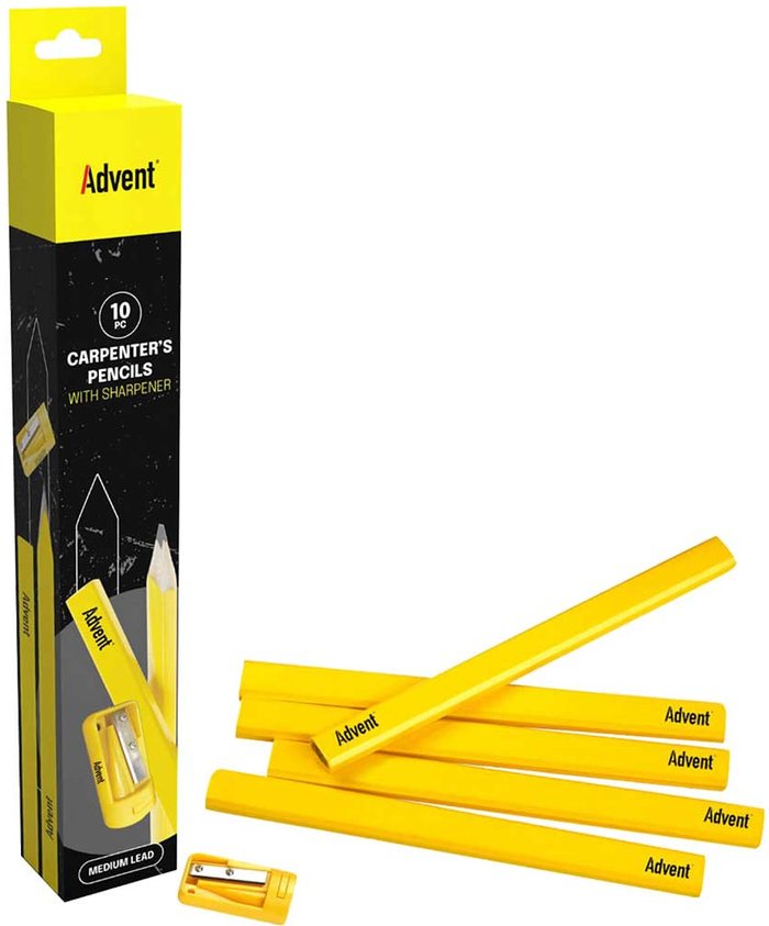 Tooled Up | Advent Advent Carpenter Pencils + Sharpener Pack of 10 Advent Advent Carpenter Pencils + Sharpener Pack of 10