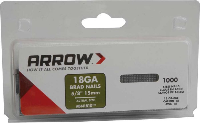 Tooled Up | Arrow Arrow 18 Gauge Brad Nails 15mm Pack of 1000 Arrow Arrow 18 Gauge Brad Nails 15mm Pack of 1000